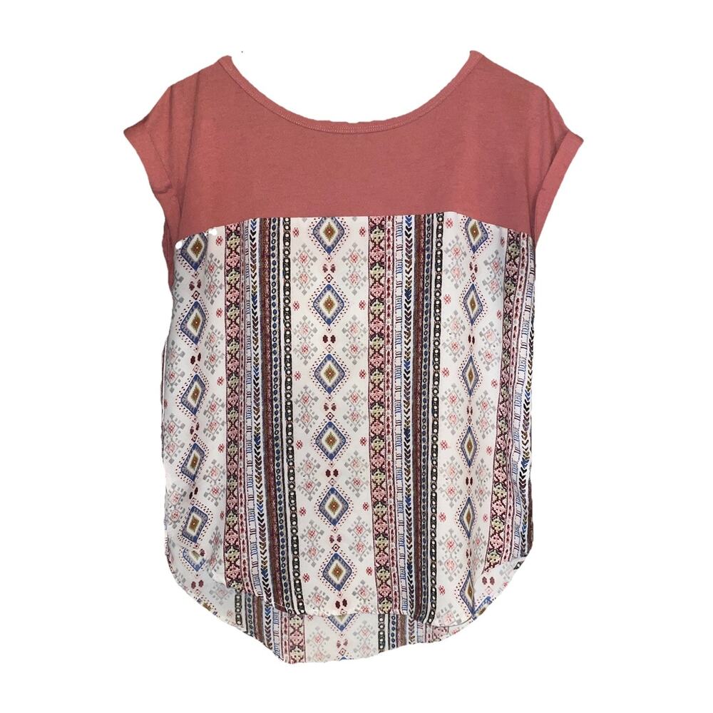 Rewind Magenta Aztec Print Cap Sleeve Blouse Womens Sz M Button Back Lightweight